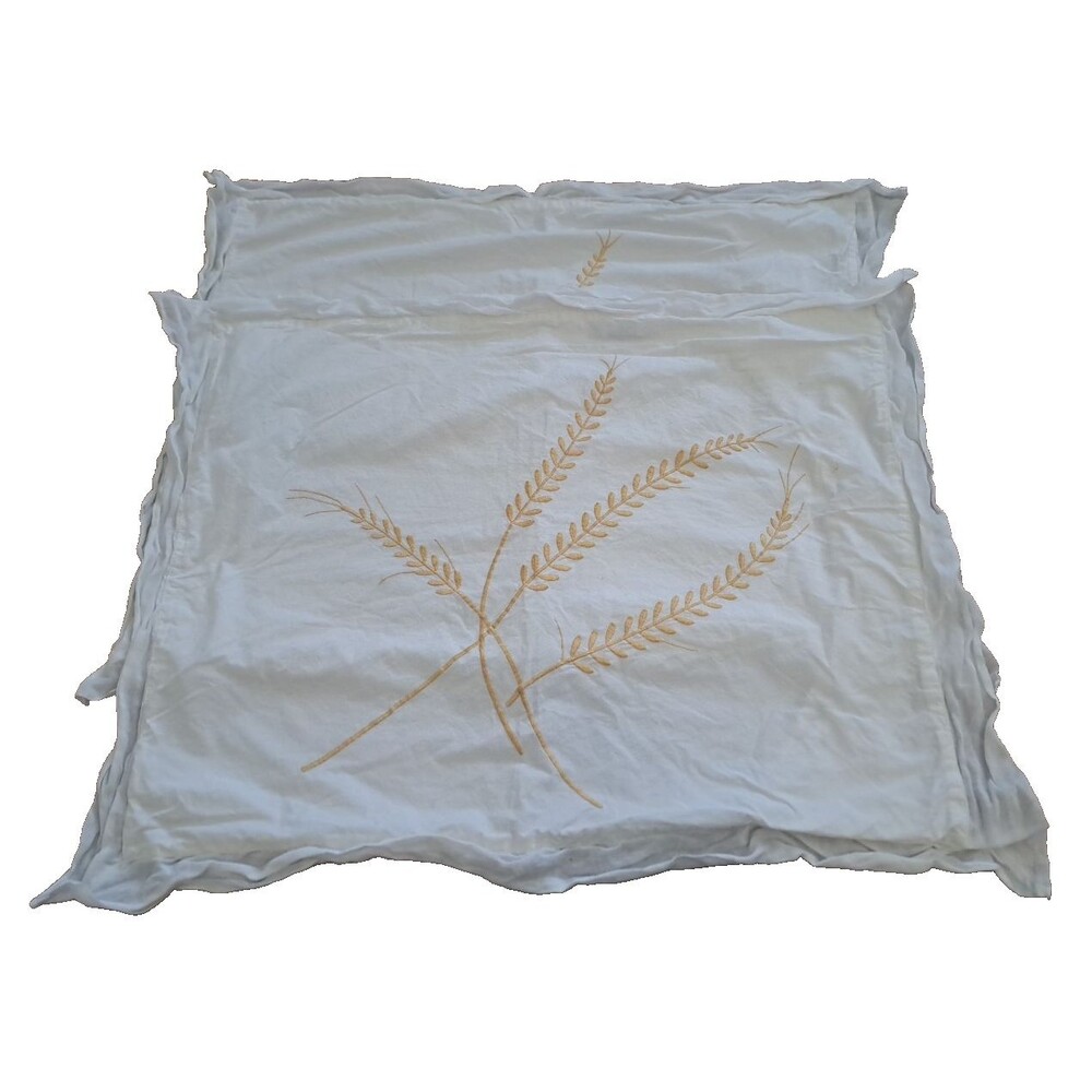 Pottery Barn Pillow Shams Standard White Embroidered Gold Wheat Harvest Cottage